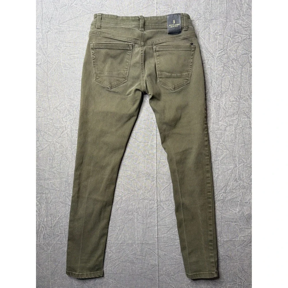 Scott James Pants Mens 30x30 Slim Fit Olive Green Stretch Chino Trousers